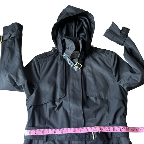 Cole Haan Signature Women’s Black Trench Coat Mid Length Removable Hood, Small - Picture 10 of 11
